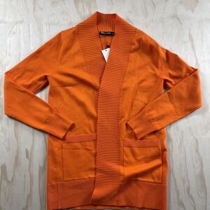 URBAN COCO Cardigan Sweater Womens Small Orange Open Front Pockets Long Sleeve
